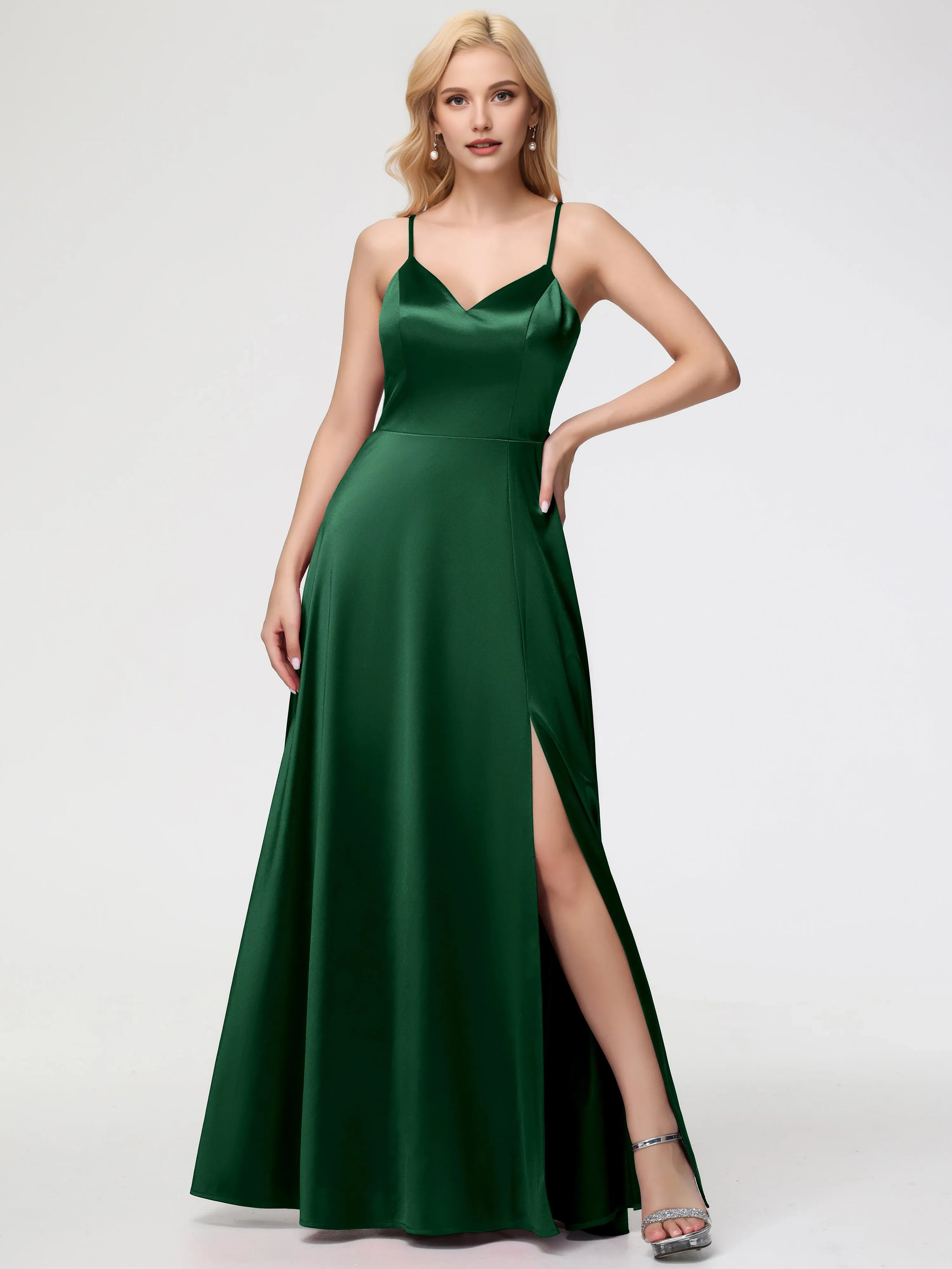 Simple A-Line V-Neck Sleeveless Back Zip Floor Length Prom Dress